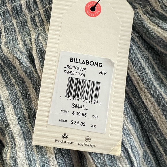 BILLABONG Tank Top Womens S Striped Gauze Cropped Smocked Spaghetti - NWT - Picture 3 of 5